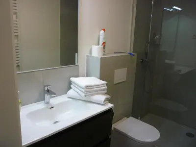 a bathroom with a sink and a toilet and a shower at De Hoog Velden 15 in Overpelt