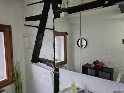 a bathroom with a mirror and a sink at Logment saint denis in Liège