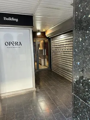an entrance to a building with a sliding door at L’émeraude in Liège
