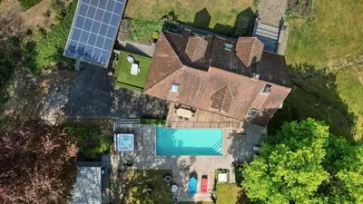 an overhead view of a house with a swimming pool at Arthurs Palace in Heusden - Zolder